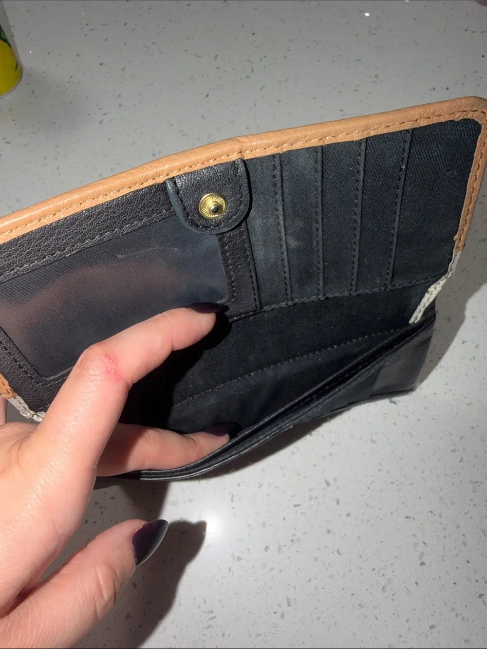 Fossil Two-Tone Leather Zip Card Wallet - Tan & Cream